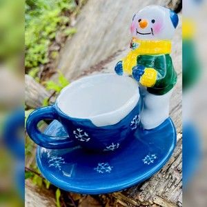 Snowman Candle Holder Vintage Christmas Tea Light Display